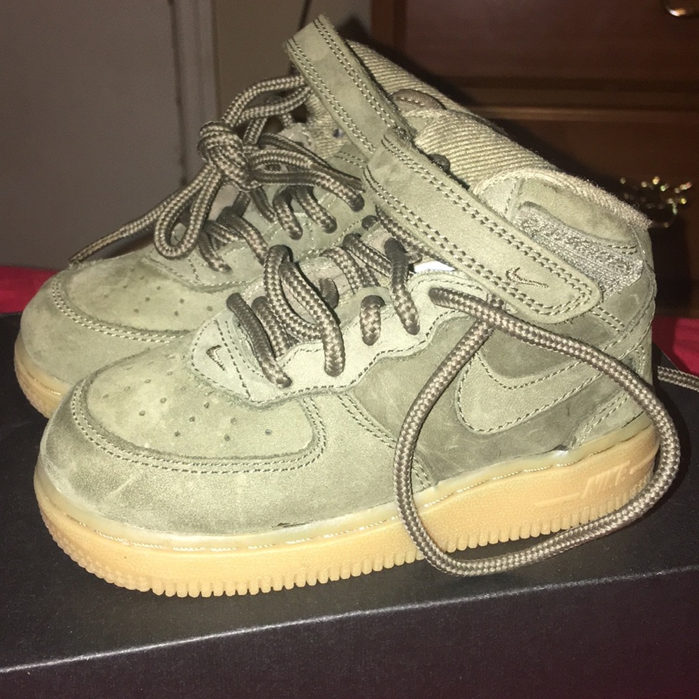 Army green Air Force ones with bubble gum sole